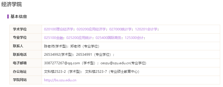 深圳大學(xué)經(jīng)濟(jì)學(xué)院2021碩士研究生招生專業(yè)目錄