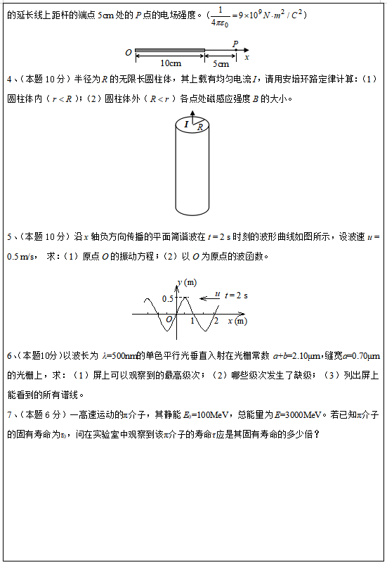 昆明理工大學618大學物理2020年碩士研究生入學考試自命題科目試題